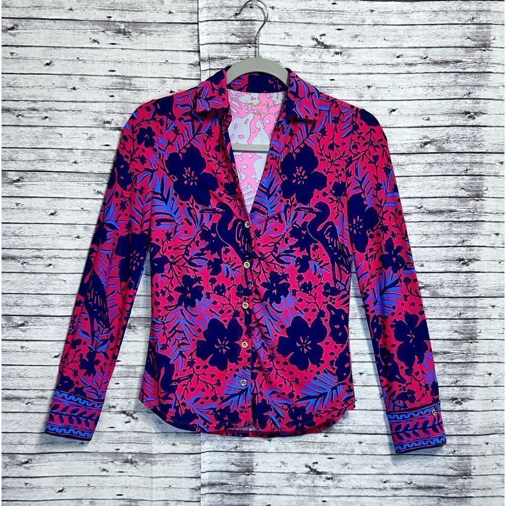 Lilly Pulitzer Marlena UPF 50+ Button Down Heron My Own Engineered